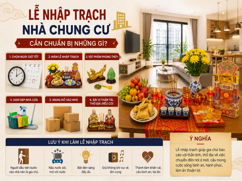 Lễ nhập trạch nhà chung cư: Ý nghĩa, thủ tục và điều cần biết 8 Lễ nhập trạch nhà chung cư cần chuẩn bị những gì?