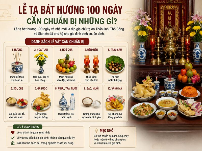 Lễ tạ bát hương 100 ngày về nhà mới: Ý nghĩa, lễ vật, văn khấn 8 Lễ tạ bát hương 100 ngày cần chuẩn bị những gì?