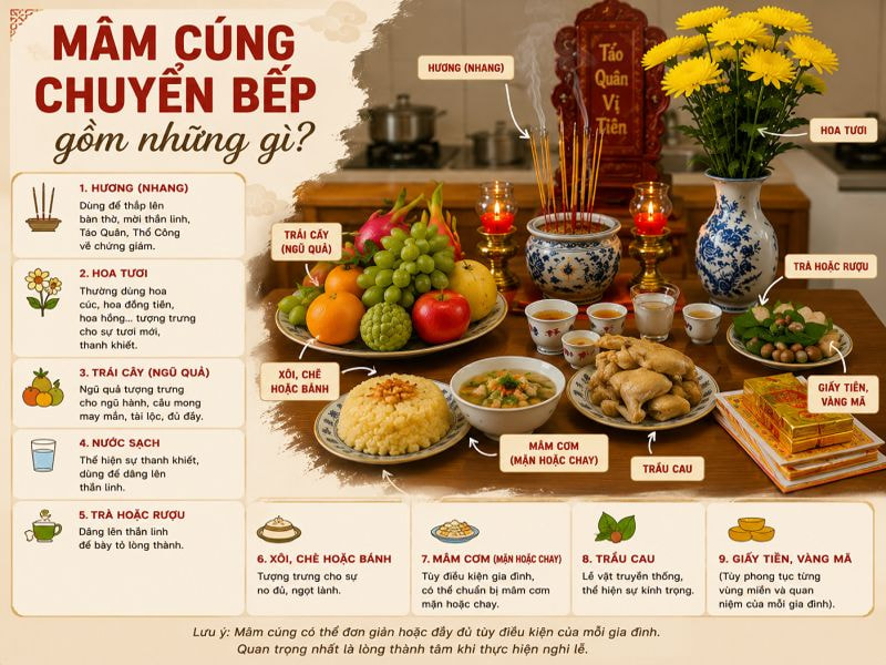 Lễ cúng chuyển bếp có cần thiết không? Ý nghĩa và phong tục 10 Mâm cúng chuyển bếp gồm những gì?