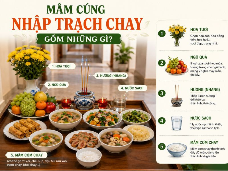 Mâm cúng nhập trạch chay gồm những gì?