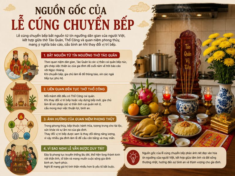 Lễ cúng chuyển bếp có cần thiết không? Ý nghĩa và phong tục 9 Nguồn gốc của lễ cúng chuyển bếp