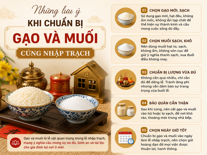 Những lưu ý khi chuẩn bị gạo và muối cúng nhập trạch