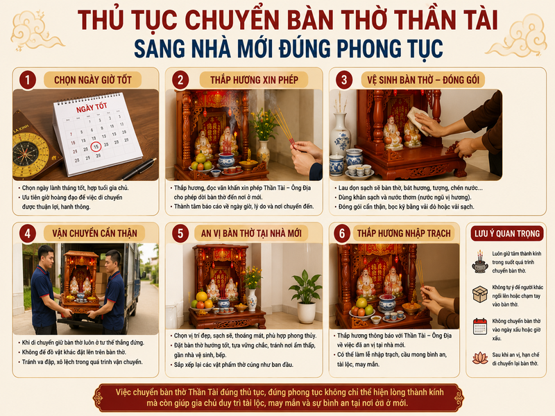 Thủ tục chuyển bàn thờ Thần Tài sang nhà mới đúng phong tục