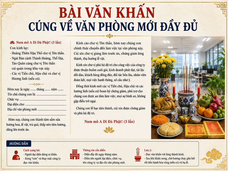 Bài văn khấn cúng về văn phòng mới đầy đủ