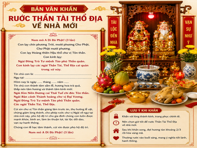 Bản Văn khấn rước Thần Tài Thổ Địa về nhà mới