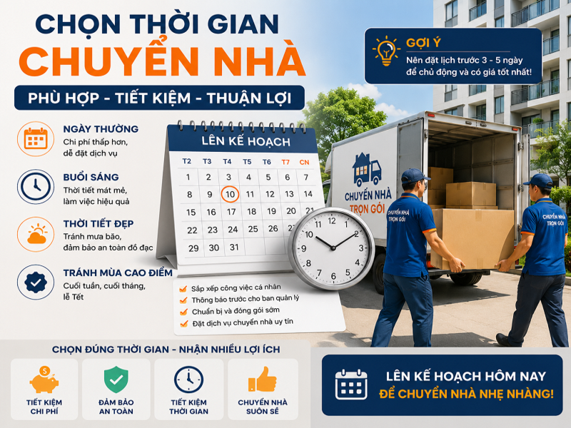 Chuyển nhà chung cư cần lưu ý gì? 10 điều quan trọng 10 Chọn thời gian chuyển nhà phù hợp