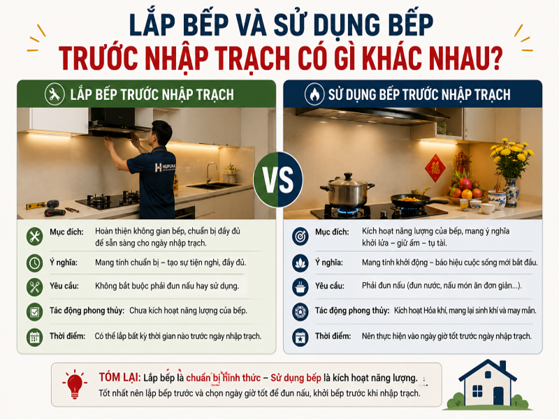 Lắp bếp trước ngày nhập trạch: Nên hay không nên? 9 Lắp bếp và sử dụng bếp trước nhập trạch có gì khác nhau