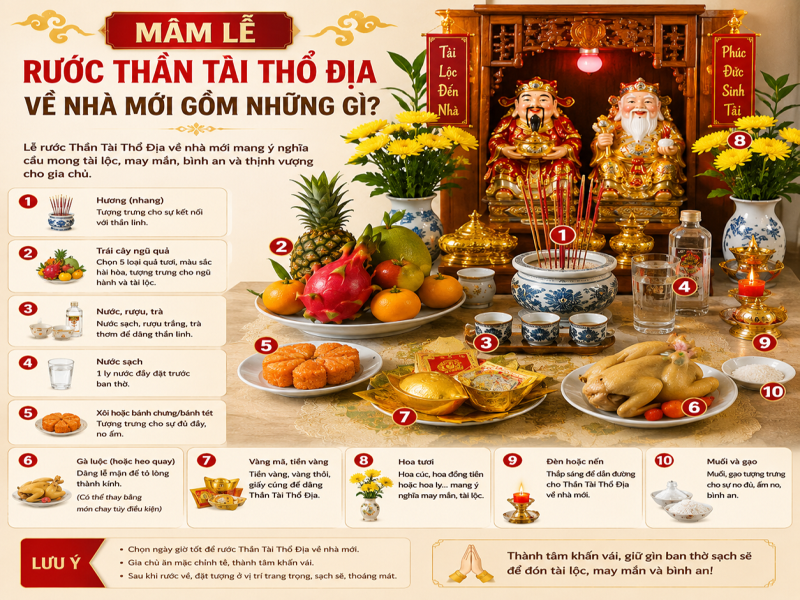 Mâm lễ rước Thần Tài Thổ Địa về nhà mới gồm những gì?
