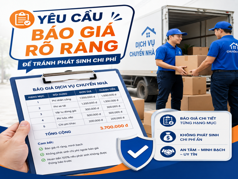 10 Lưu ý khi thuê dịch vụ chuyển nhà tránh rủi ro 8 Yêu cầu báo giá rõ ràng để tránh phát sinh chi phí