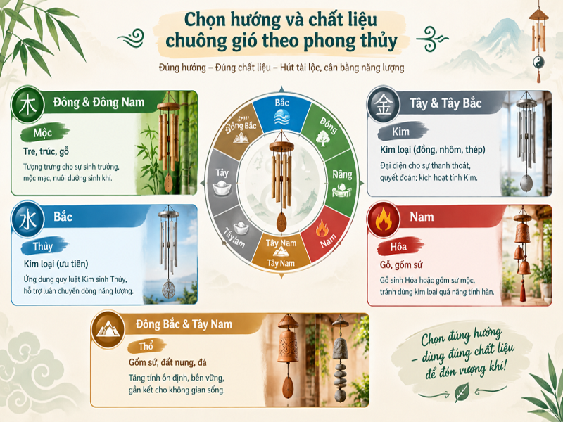 Vị trí treo chuông gió: 7 vị trí hợp phong thủy 12 Chọn hướng và chất liệu chuông gió theo phong thủy