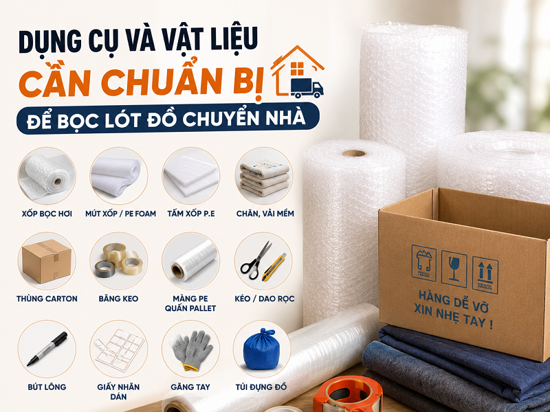 Cách bọc lót đồ chuyển nhà đơn giản, hạn chế trầy xước 8 Dụng cụ và vật liệu cần chuẩn bị để bọc lót đồ chuyển nhà