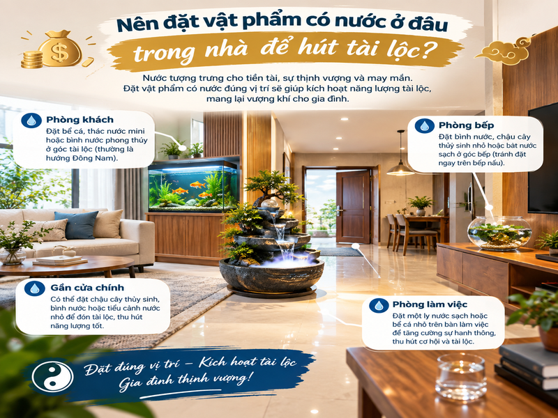 Những vật phẩm có nước thúc đẩy tài vận cho gia chủ 10 Nên đặt vật phẩm có nước ở đâu trong nhà để hút tài lộc?
