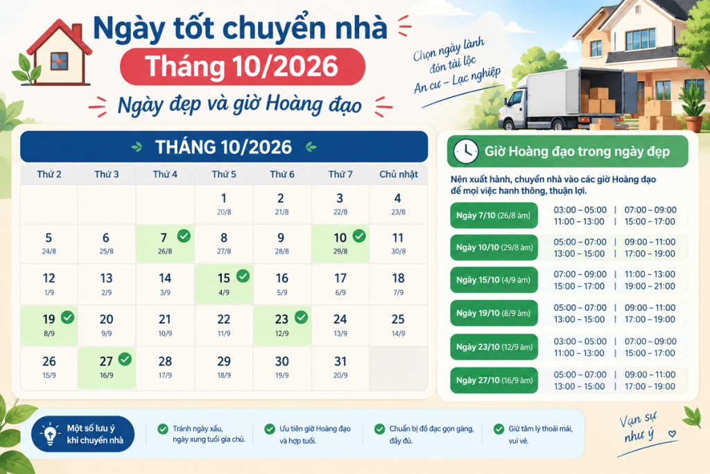 Ngày đẹp chuyển nhà tháng 10 năm 2026