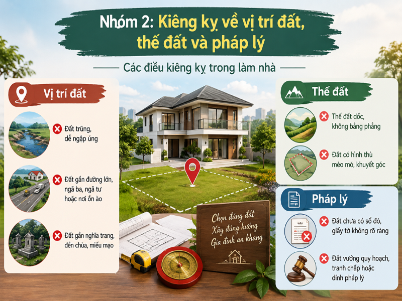 Các điều kiêng kỵ trong làm nhà gia chủ cần biết 9 Nhóm 2: Kiêng kỵ về vị trí đất, thế đất và pháp lý