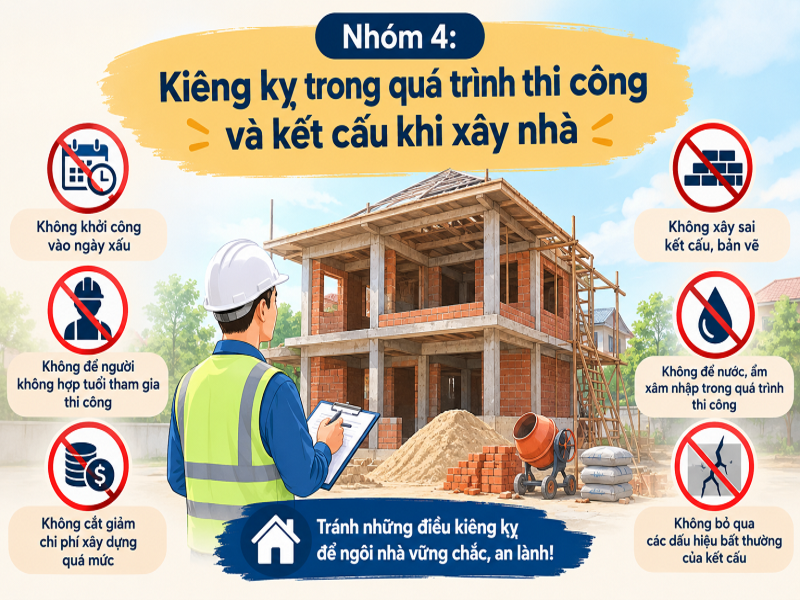 Các điều kiêng kỵ trong làm nhà gia chủ cần biết 11 Nhóm 4: Kiêng kỵ trong quá trình thi công và kết cấu