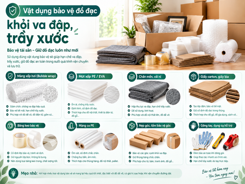 Các vật dụng cần thiết khi tự chuyển nhà: Checklist đầy đủ 10 Vật dụng bảo vệ đồ đạc khỏi va đập, trầy xước