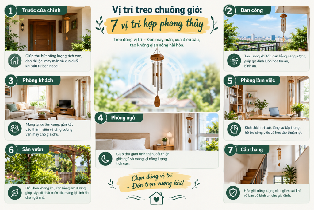 Vị trí treo chuông gió: 7 vị trí hợp phong thủy 1 Vị trí treo chuông gió 7 vị trí hợp phong thủy